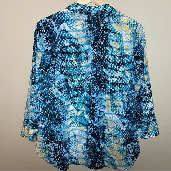 White Stag Women’s Medium (8-10) Blouse Green Yellow White Print 3/4 Sleeve - Picture 2 of 8